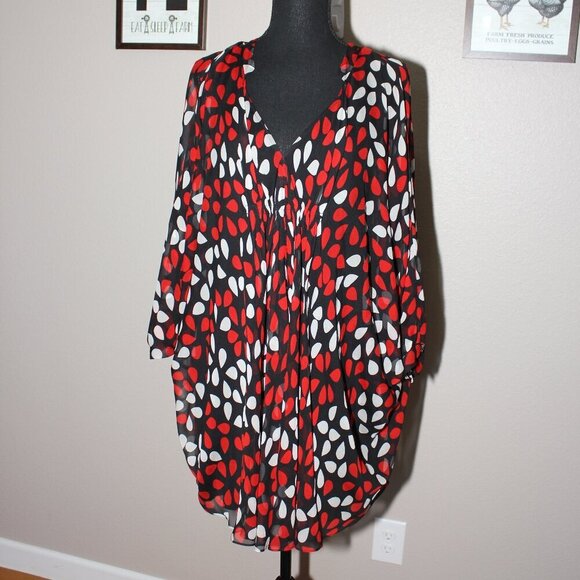 Diane Von Furstenberg Womens Fleurette Silk Dress Black Red Teardrop Size 4 - Picture 1 of 16